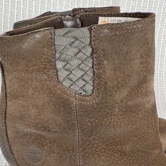 Timberland Boots Womens 8.5‎ Brown Leather Waterproof Block Heels Zip Up Ankle - Picture 3 of 16